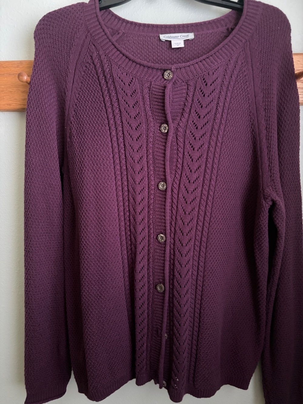 Coldwater Creek Women's Plum Rib & Lace-Panel Button Cardigan
